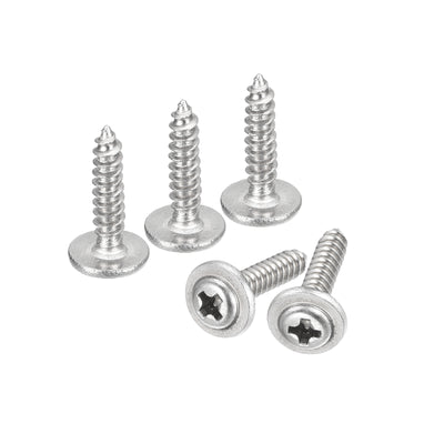 Harfington Uxcell ST2x10mm Phillips Pan Head Self-tapping Screw with Washer, 100pcs - 304 Stainless Steel Wood Screw Full Thread (Silver)