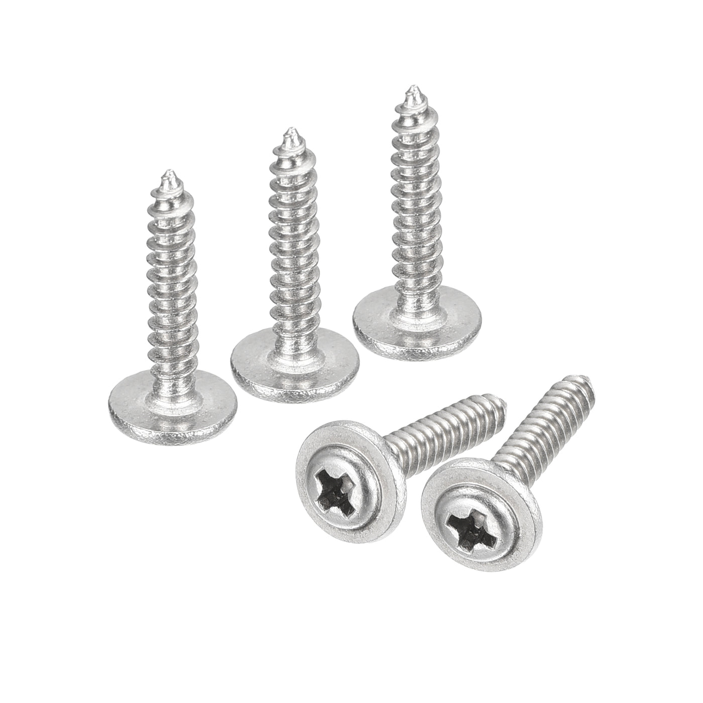 uxcell Uxcell ST2x12mm Phillips Pan Head Self-tapping Screw with Washer, 100pcs - 304 Stainless Steel Wood Screw Full Thread (Silver)