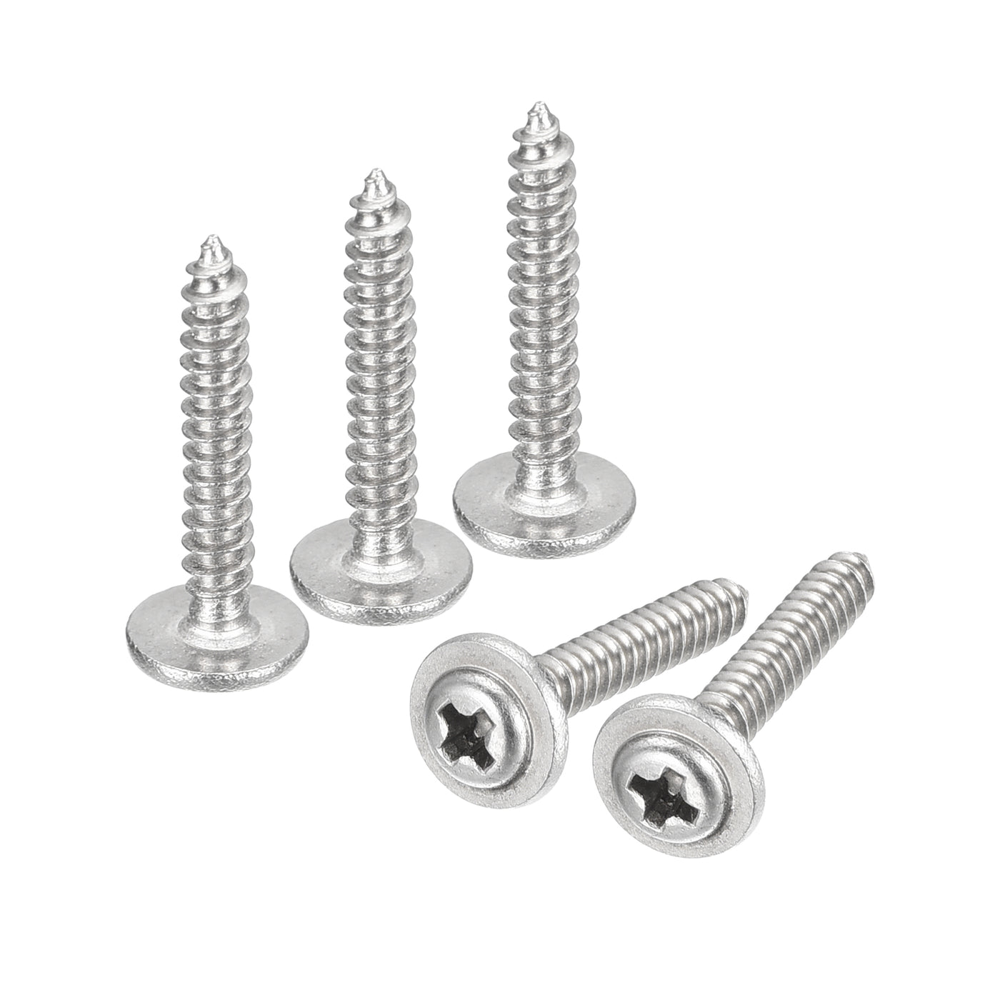 uxcell Uxcell ST2.3x14mm Phillips Pan Head Self-tapping Screw with Washer, 100pcs - 304 Stainless Steel Wood Screw Full Thread (Silver)