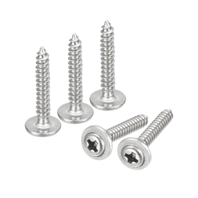 Harfington Uxcell ST2.6x14mm Phillips Pan Head Self-tapping Screw with Washer, 100pcs - 304 Stainless Steel Wood Screw Full Thread (Silver)