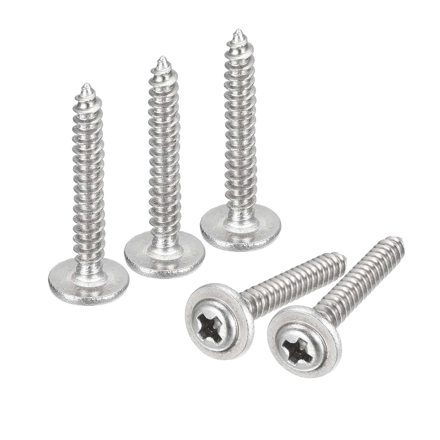 uxcell Uxcell ST2.6x16mm Phillips Pan Head Self-tapping Screw with Washer, 100pcs - 304 Stainless Steel Wood Screw Full Thread (Silver)