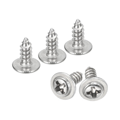 Harfington Uxcell ST3x8mm Phillips Pan Head Self-tapping Screw with Washer, 100pcs - 304 Stainless Steel Wood Screw Full Thread (Silver)
