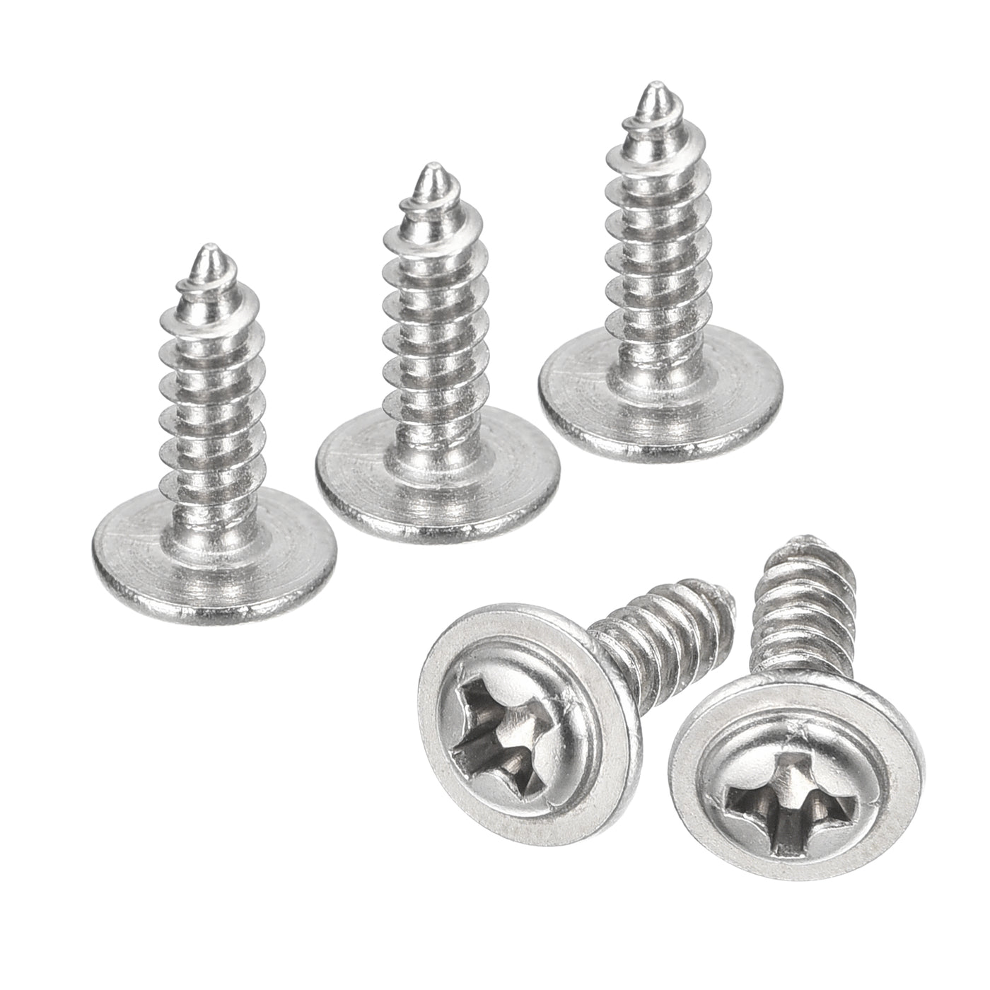 uxcell Uxcell ST3x10mm Phillips Pan Head Self-tapping Screw with Washer, 100pcs - 304 Stainless Steel Wood Screw Full Thread (Silver)