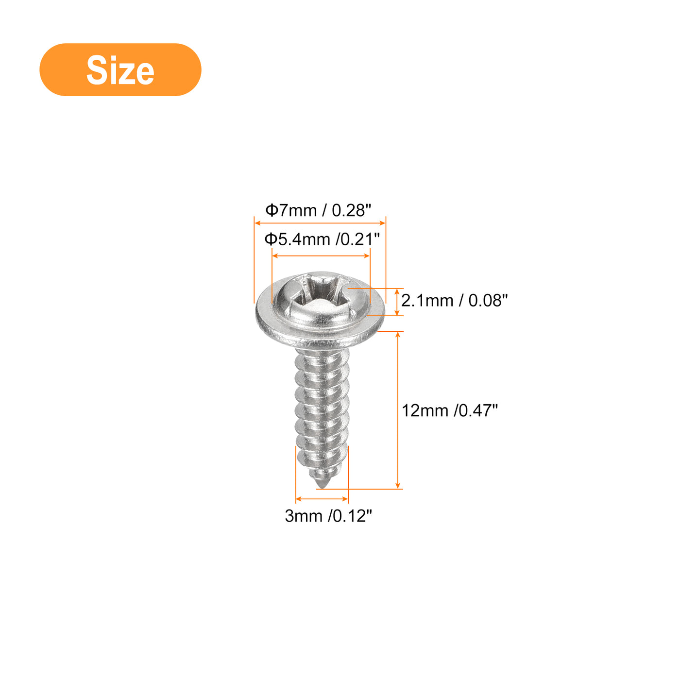 uxcell Uxcell ST3x12mm Phillips Pan Head Self-tapping Screw with Washer, 100pcs - 304 Stainless Steel Wood Screw Full Thread (Silver)