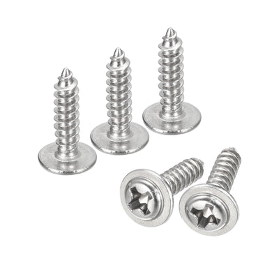 Harfington Uxcell ST3x12mm Phillips Pan Head Self-tapping Screw with Washer, 100pcs - 304 Stainless Steel Wood Screw Full Thread (Silver)