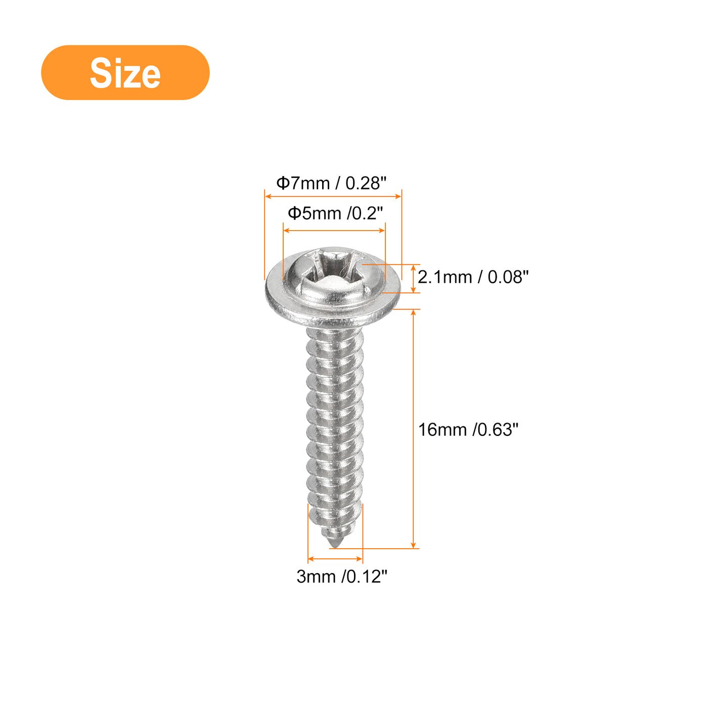 uxcell Uxcell ST3x16mm Phillips Pan Head Self-tapping Screw with Washer, 100pcs - 304 Stainless Steel Wood Screw Full Thread (Silver)