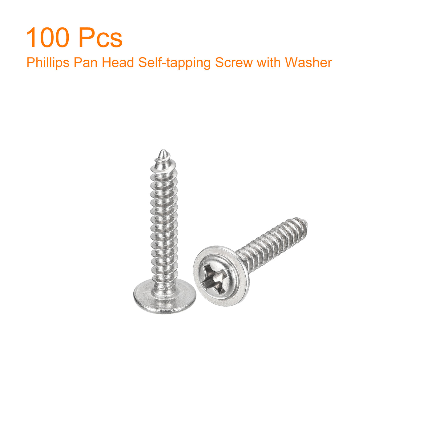 uxcell Uxcell ST3x18mm Phillips Pan Head Self-tapping Screw with Washer, 100pcs - 304 Stainless Steel Wood Screw Full Thread (Silver)