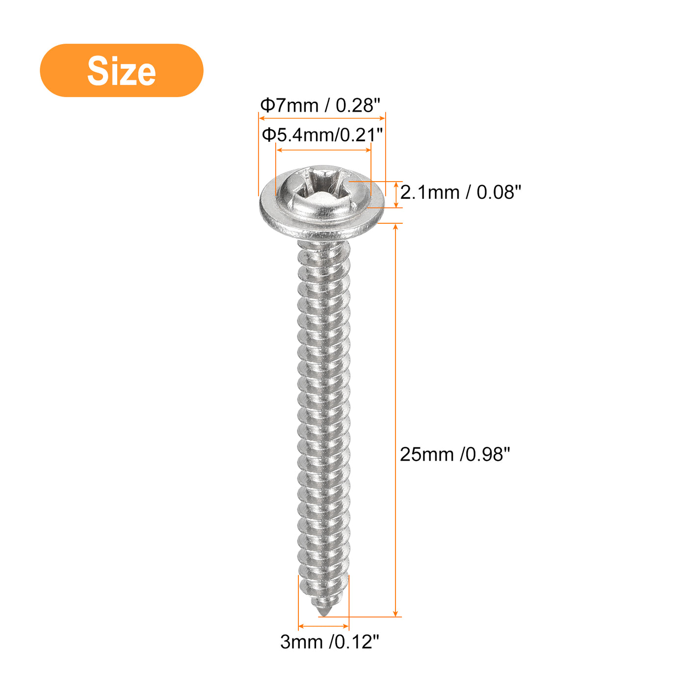 uxcell Uxcell ST3x25mm Phillips Pan Head Self-tapping Screw with Washer, 100pcs - 304 Stainless Steel Wood Screw Full Thread (Silver)