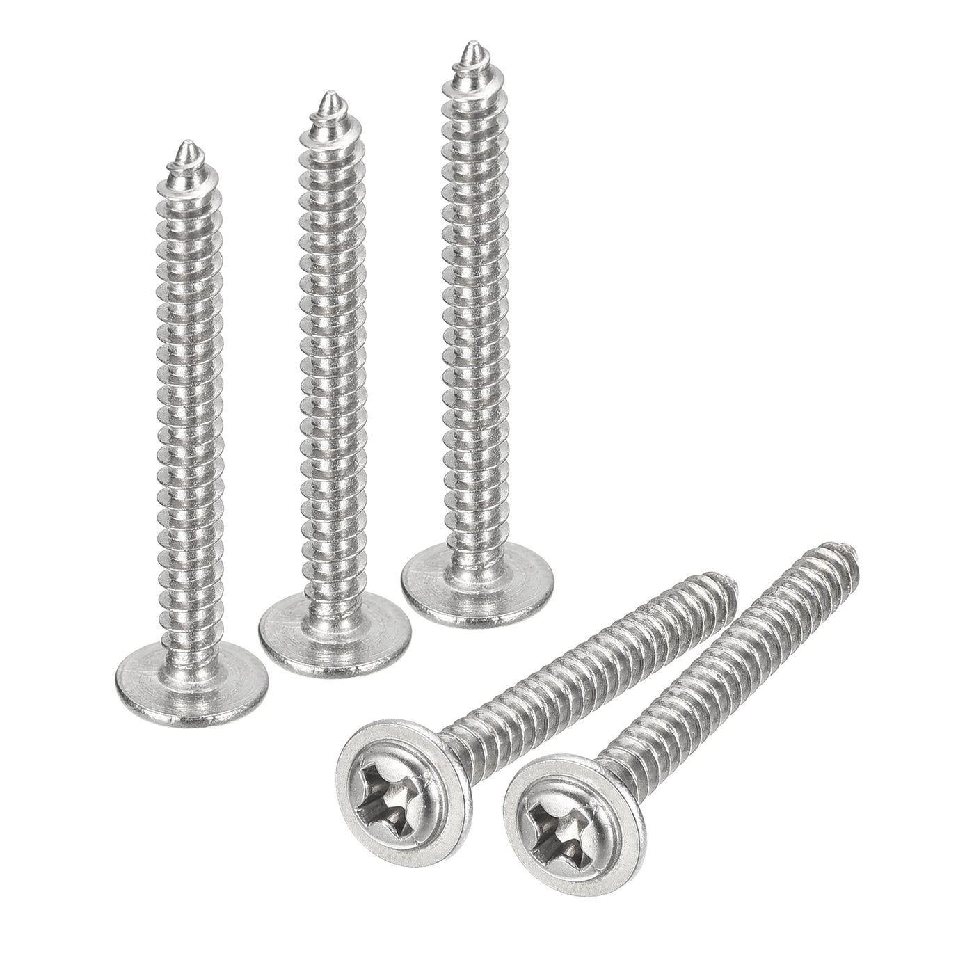 uxcell Uxcell ST3x25mm Phillips Pan Head Self-tapping Screw with Washer, 100pcs - 304 Stainless Steel Wood Screw Full Thread (Silver)