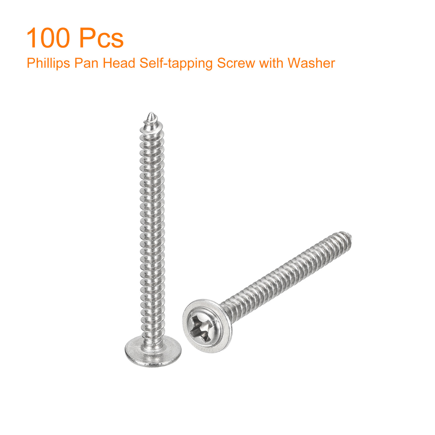uxcell Uxcell ST3x30mm Phillips Pan Head Self-tapping Screw with Washer, 100pcs - 304 Stainless Steel Wood Screw Full Thread (Silver)