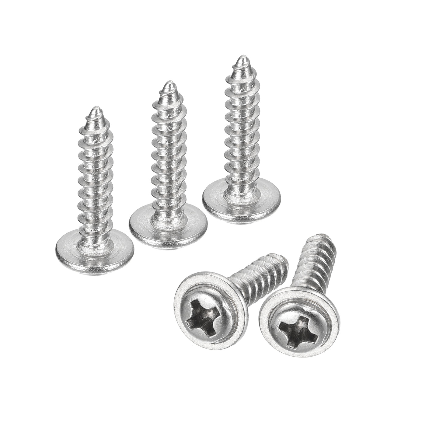 uxcell Uxcell ST3.5x16mm Phillips Pan Head Self-tapping Screw with Washer, 100pcs - 304 Stainless Steel Wood Screw Full Thread (Silver)