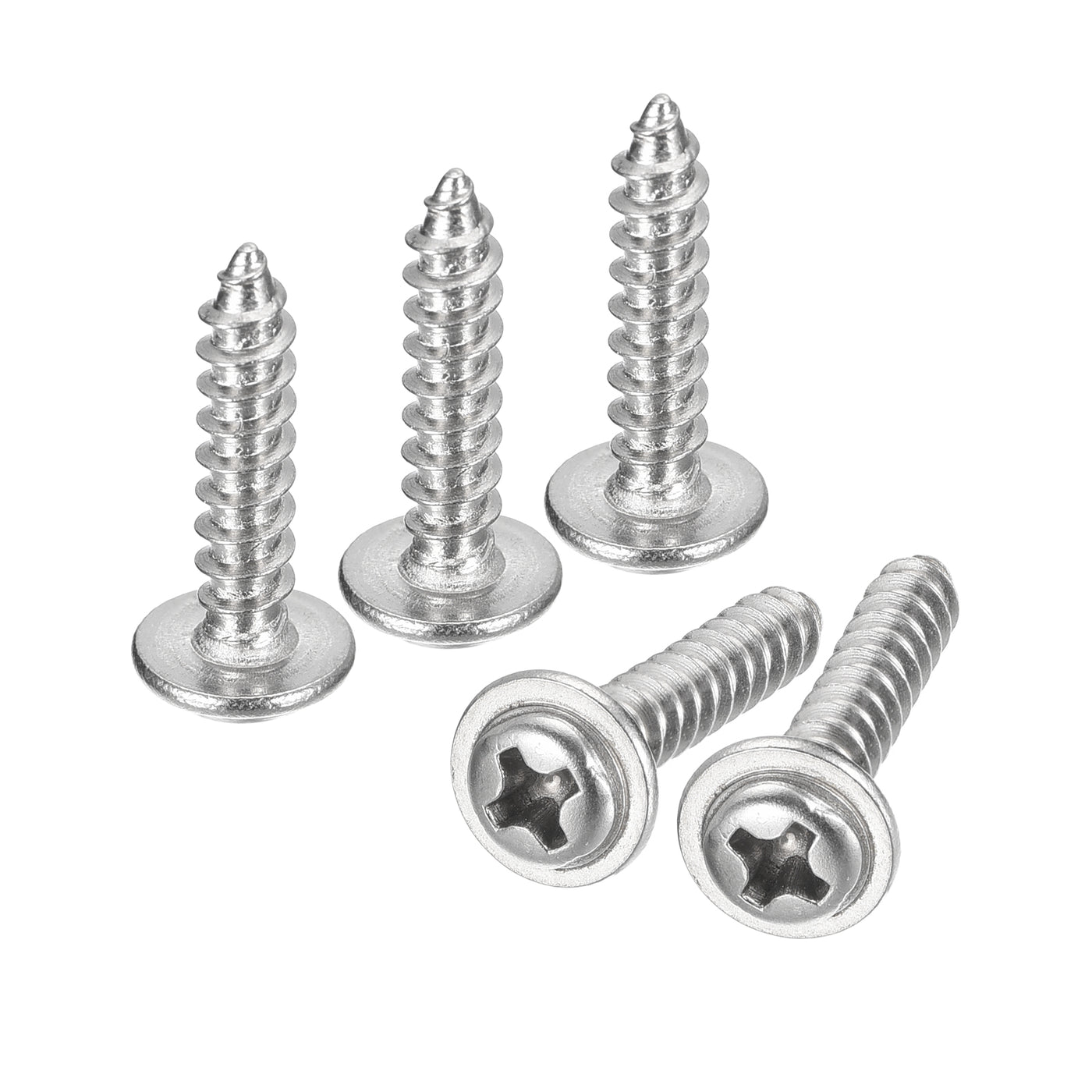 uxcell Uxcell ST3.5x20mm Phillips Pan Head Self-tapping Screw with Washer, 100pcs - 304 Stainless Steel Wood Screw Full Thread (Silver)