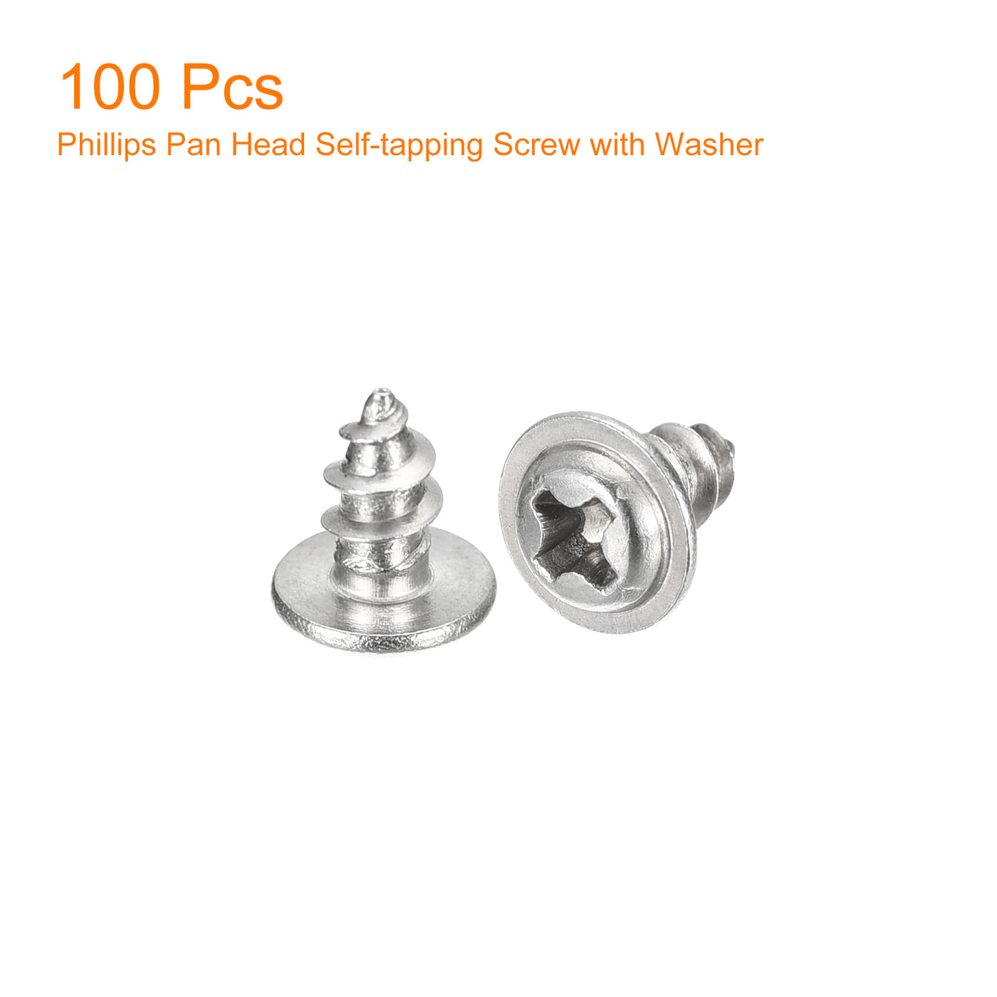 uxcell Uxcell ST4x6mm Phillips Pan Head Self-tapping Screw with Washer, 100pcs - 304 Stainless Steel Wood Screw Full Thread (Silver)