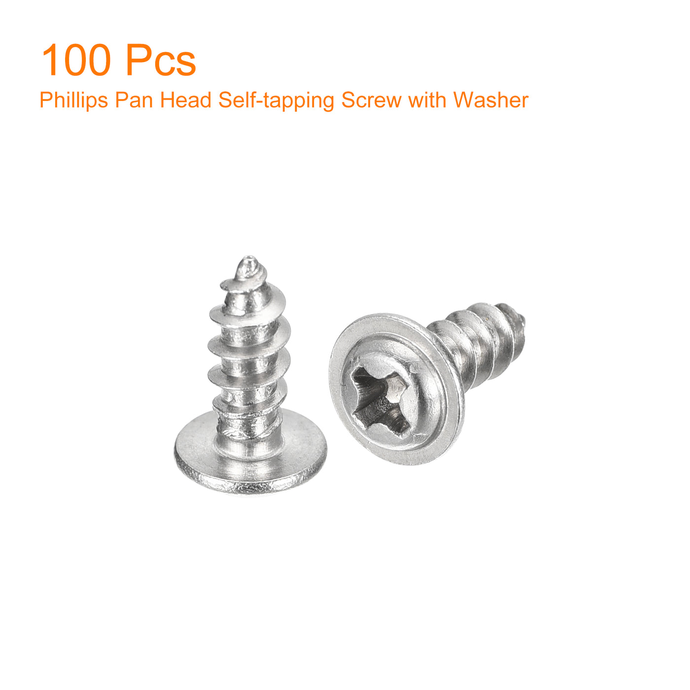 uxcell Uxcell ST4x10mm Phillips Pan Head Self-tapping Screw with Washer, 100pcs - 304 Stainless Steel Wood Screw Full Thread (Silver)