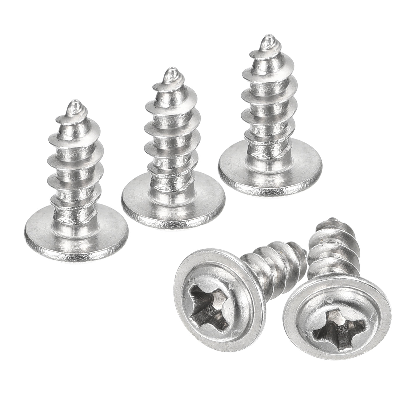 uxcell Uxcell ST4x10mm Phillips Pan Head Self-tapping Screw with Washer, 100pcs - 304 Stainless Steel Wood Screw Full Thread (Silver)