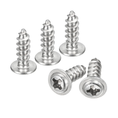 Harfington Uxcell ST4x12mm Phillips Pan Head Self-tapping Screw with Washer, 100pcs - 304 Stainless Steel Wood Screw Full Thread (Silver)