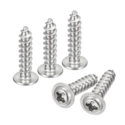 Harfington Uxcell ST4x16mm Phillips Pan Head Self-tapping Screw with Washer, 50pcs - 304 Stainless Steel Wood Screw Full Thread (Silver)