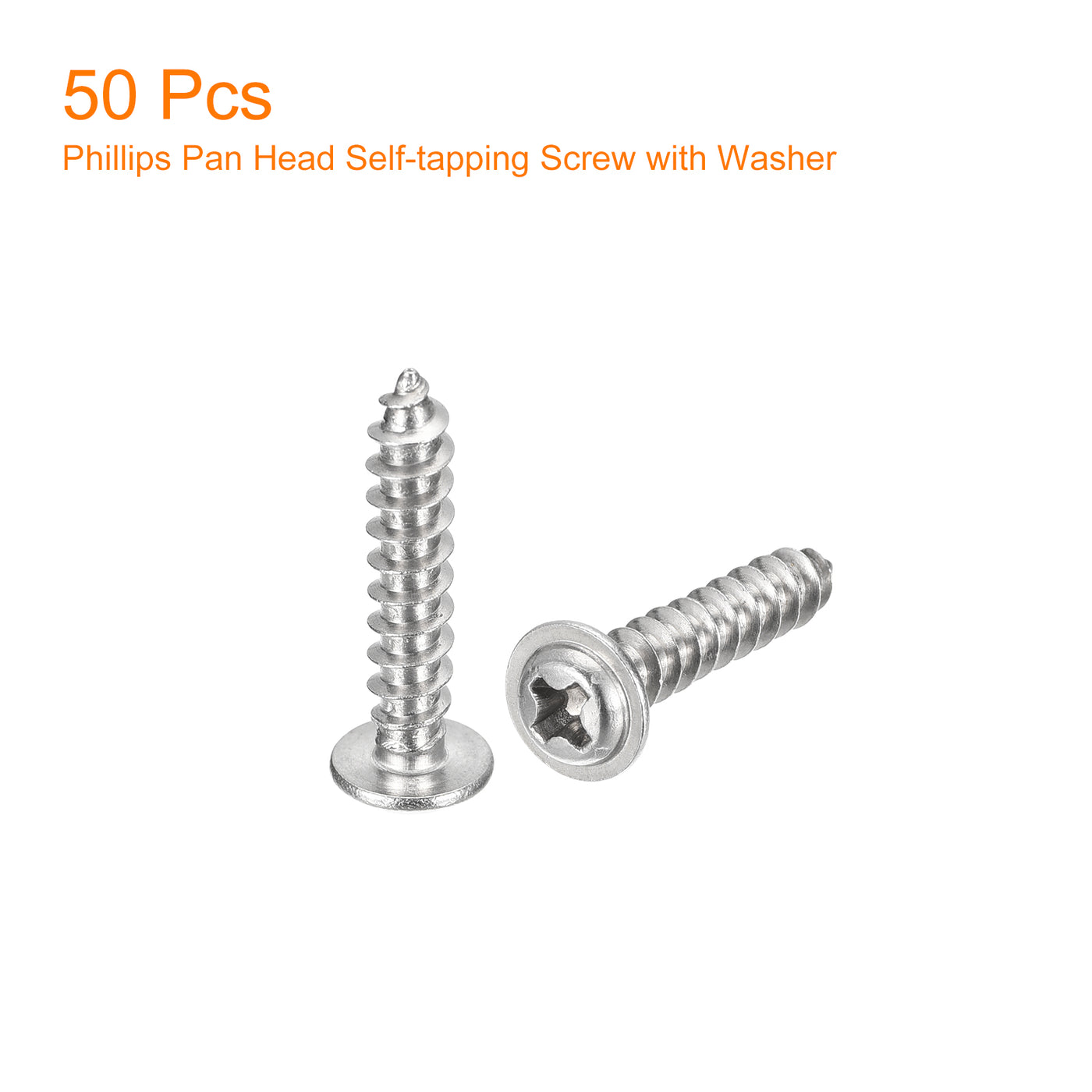 uxcell Uxcell ST4x20mm Phillips Pan Head Self-tapping Screw with Washer, 50pcs - 304 Stainless Steel Wood Screw Full Thread (Silver)
