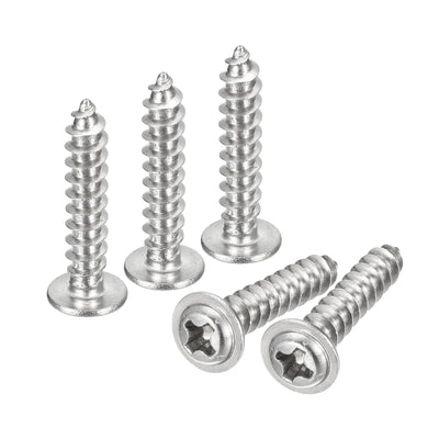 Harfington Uxcell ST4x20mm Phillips Pan Head Self-tapping Screw with Washer, 100pcs - 304 Stainless Steel Wood Screw Full Thread (Silver)