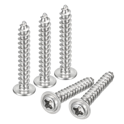 Harfington Uxcell ST4x25mm Phillips Pan Head Self-tapping Screw with Washer, 100pcs - 304 Stainless Steel Wood Screw Full Thread (Silver)