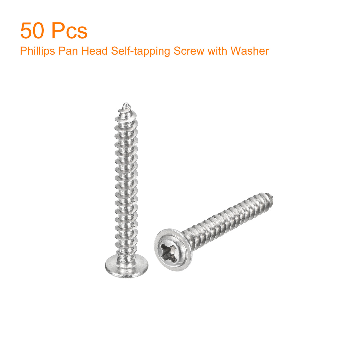 uxcell Uxcell ST4x30mm Phillips Pan Head Self-tapping Screw with Washer, 50pcs - 304 Stainless Steel Wood Screw Full Thread (Silver)