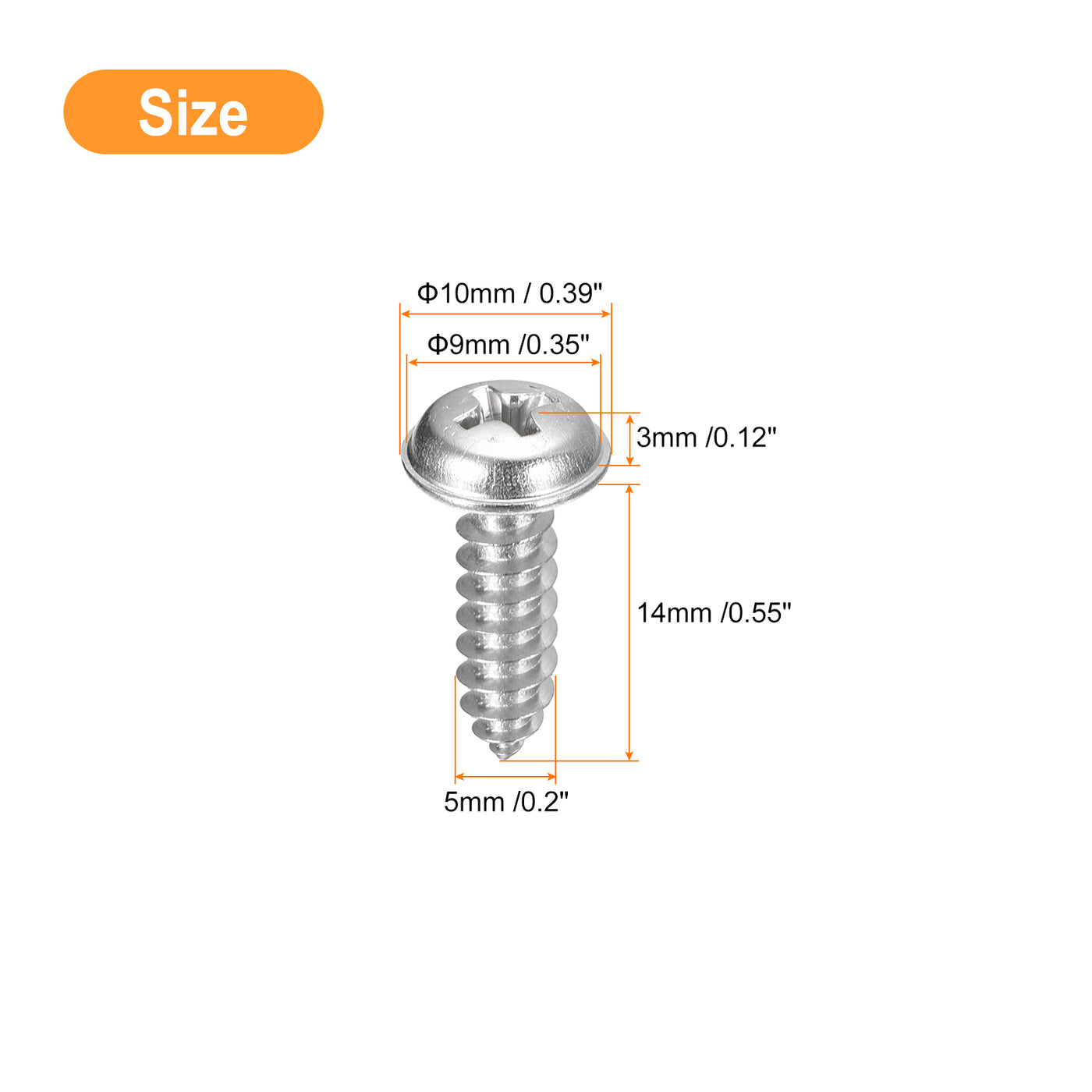 uxcell Uxcell ST5x14mm Phillips Pan Head Self-tapping Screw with Washer, 50pcs - 304 Stainless Steel Wood Screw Full Thread (Silver)