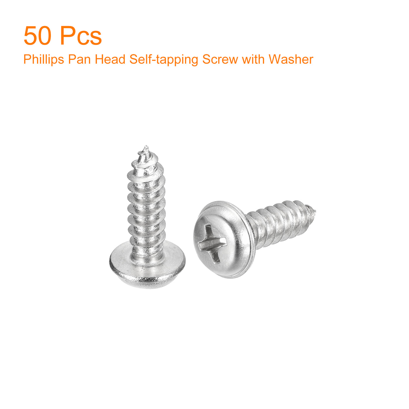 uxcell Uxcell ST5x14mm Phillips Pan Head Self-tapping Screw with Washer, 50pcs - 304 Stainless Steel Wood Screw Full Thread (Silver)