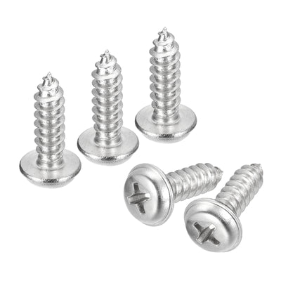 Harfington Uxcell ST5x14mm Phillips Pan Head Self-tapping Screw with Washer, 50pcs - 304 Stainless Steel Wood Screw Full Thread (Silver)