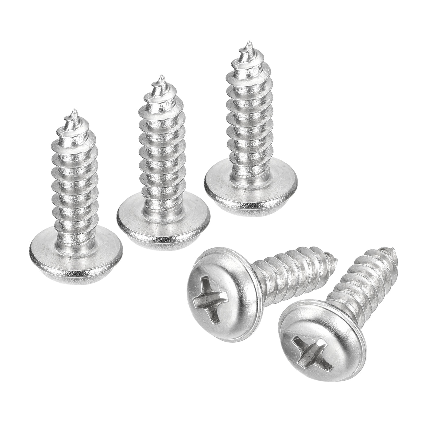 uxcell Uxcell ST5x16mm Phillips Pan Head Self-tapping Screw with Washer, 50pcs - 304 Stainless Steel Wood Screw Full Thread (Silver)