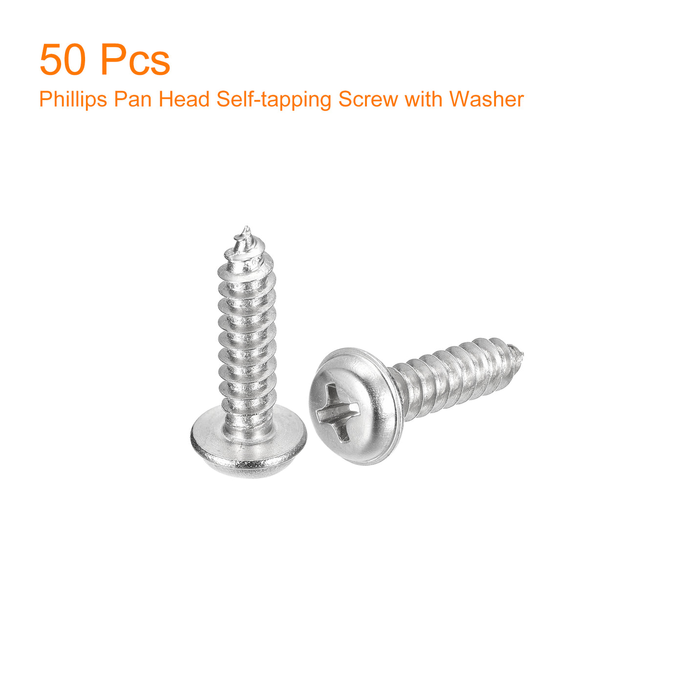 uxcell Uxcell ST5x20mm Phillips Pan Head Self-tapping Screw with Washer, 50pcs - 304 Stainless Steel Wood Screw Full Thread (Silver)