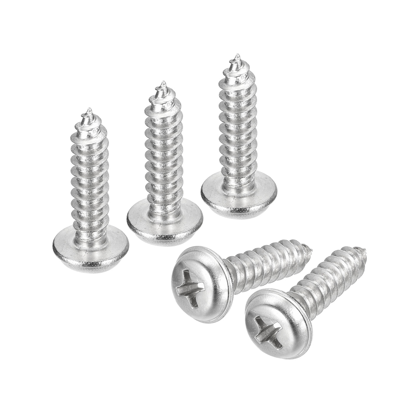 uxcell Uxcell ST5x20mm Phillips Pan Head Self-tapping Screw with Washer, 50pcs - 304 Stainless Steel Wood Screw Full Thread (Silver)