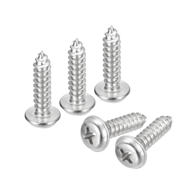 Harfington Uxcell ST5x20mm Phillips Pan Head Self-tapping Screw with Washer, 50pcs - 304 Stainless Steel Wood Screw Full Thread (Silver)