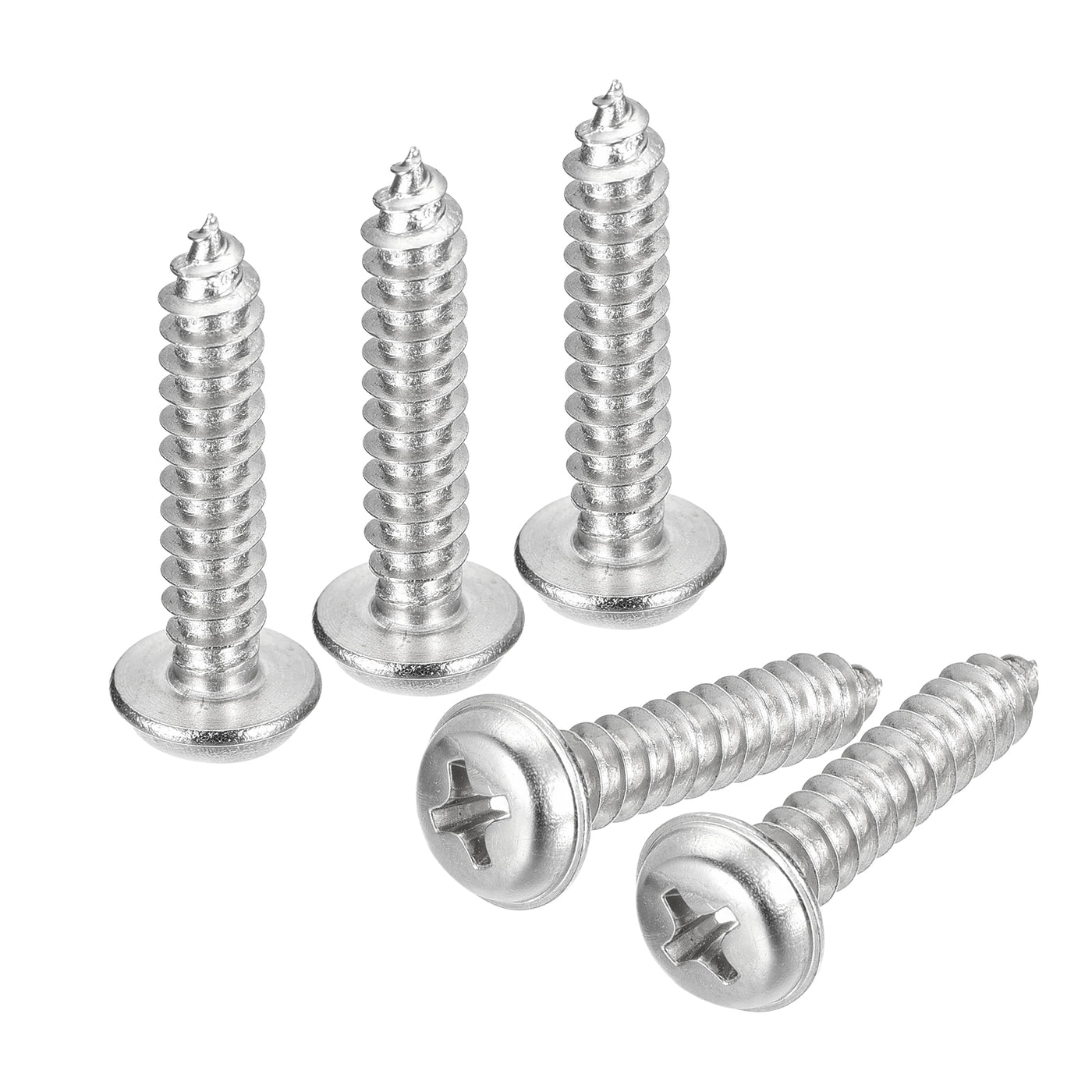 uxcell Uxcell ST5x25mm Phillips Pan Head Self-tapping Screw with Washer, 50pcs - 304 Stainless Steel Wood Screw Full Thread (Silver)