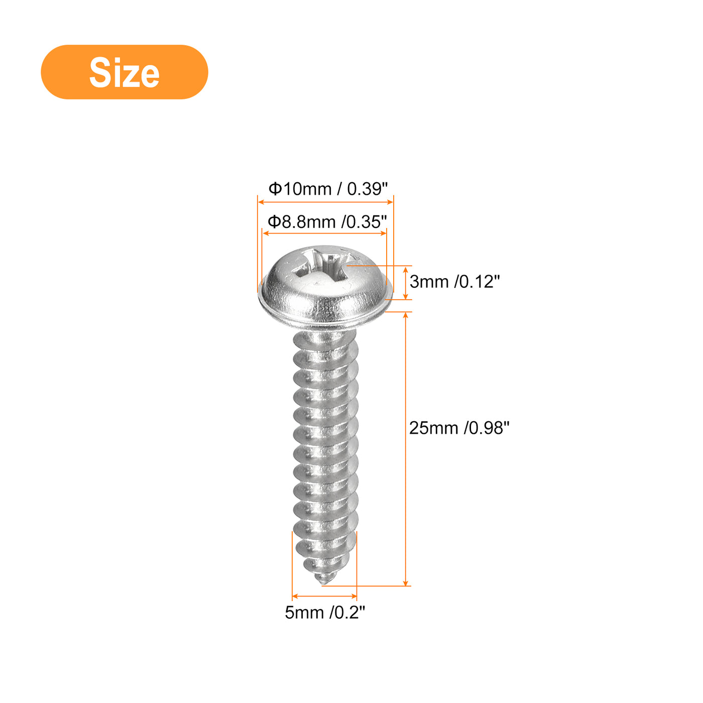 uxcell Uxcell ST5x25mm Phillips Pan Head Self-tapping Screw with Washer, 100pcs - 304 Stainless Steel Wood Screw Full Thread (Silver)