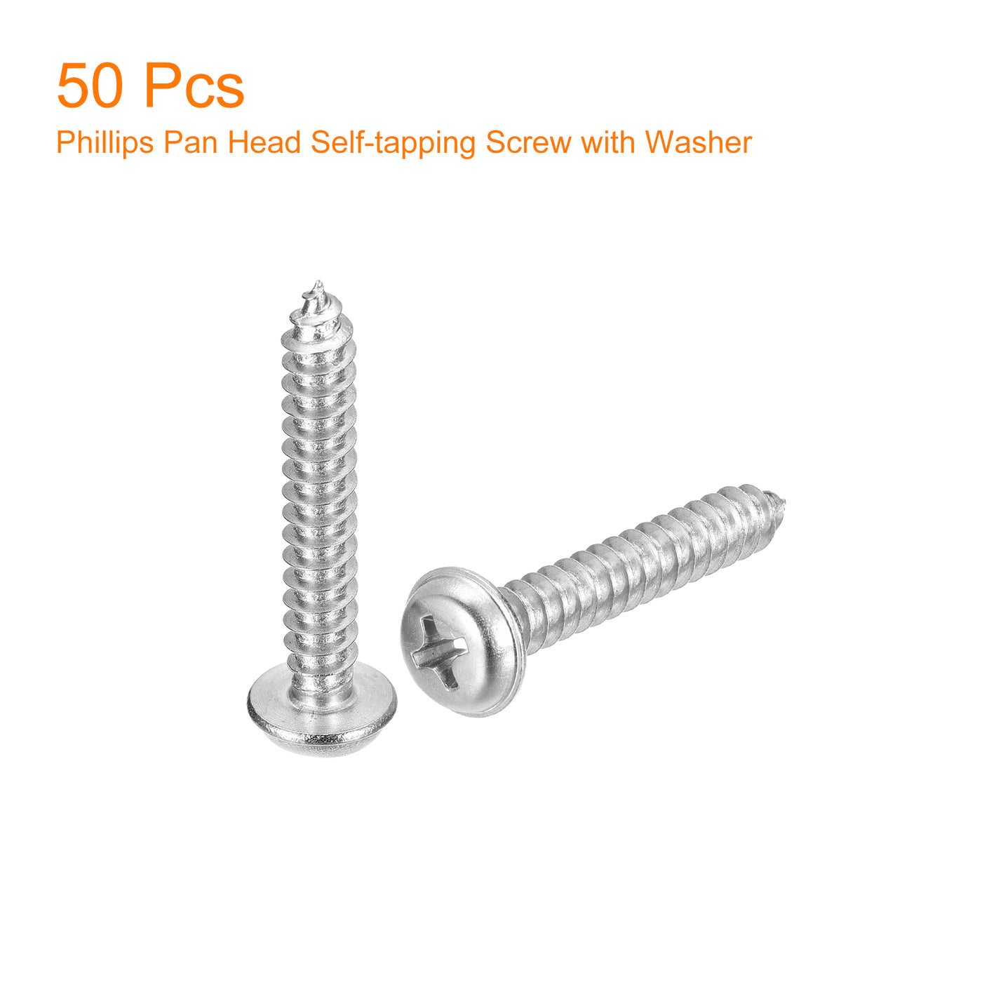 uxcell Uxcell ST5x30mm Phillips Pan Head Self-tapping Screw with Washer, 50pcs - 304 Stainless Steel Wood Screw Full Thread (Silver)