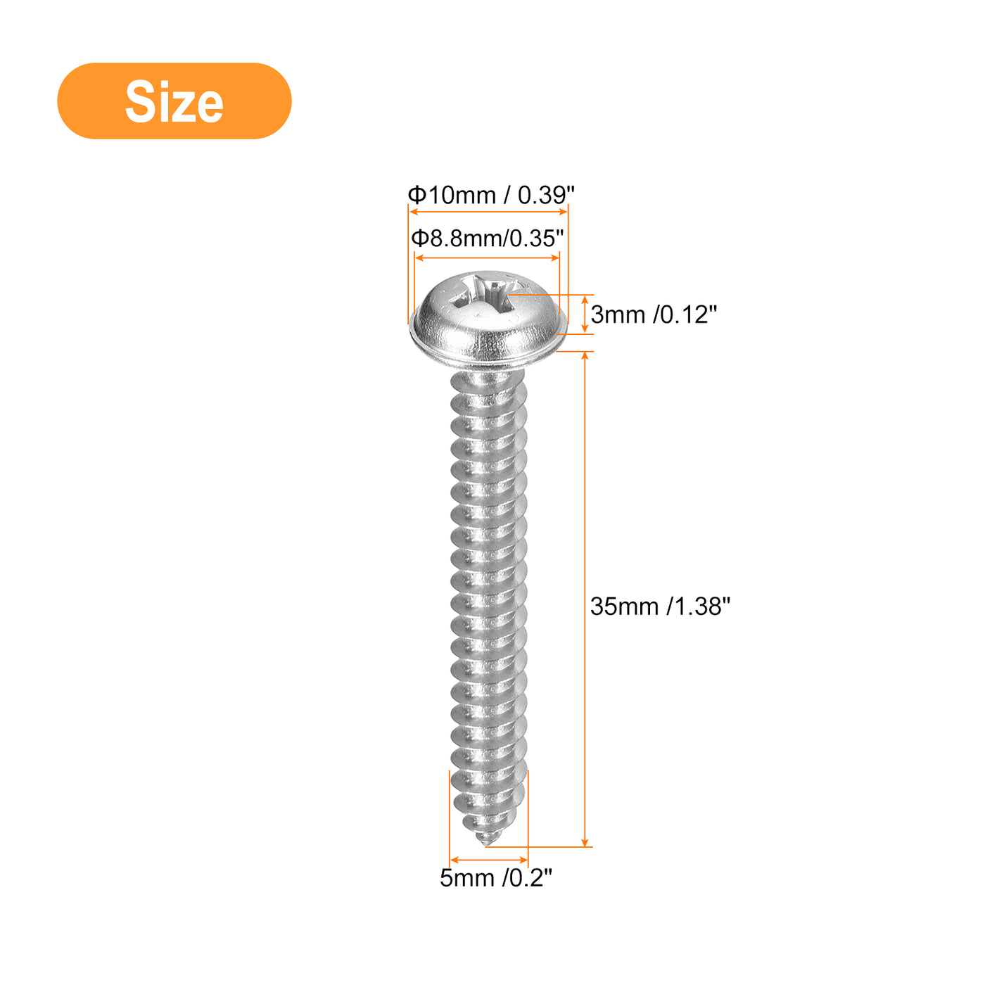 uxcell Uxcell ST5x35mm Phillips Pan Head Self-tapping Screw with Washer, 100pcs - 304 Stainless Steel Wood Screw Full Thread (Silver)