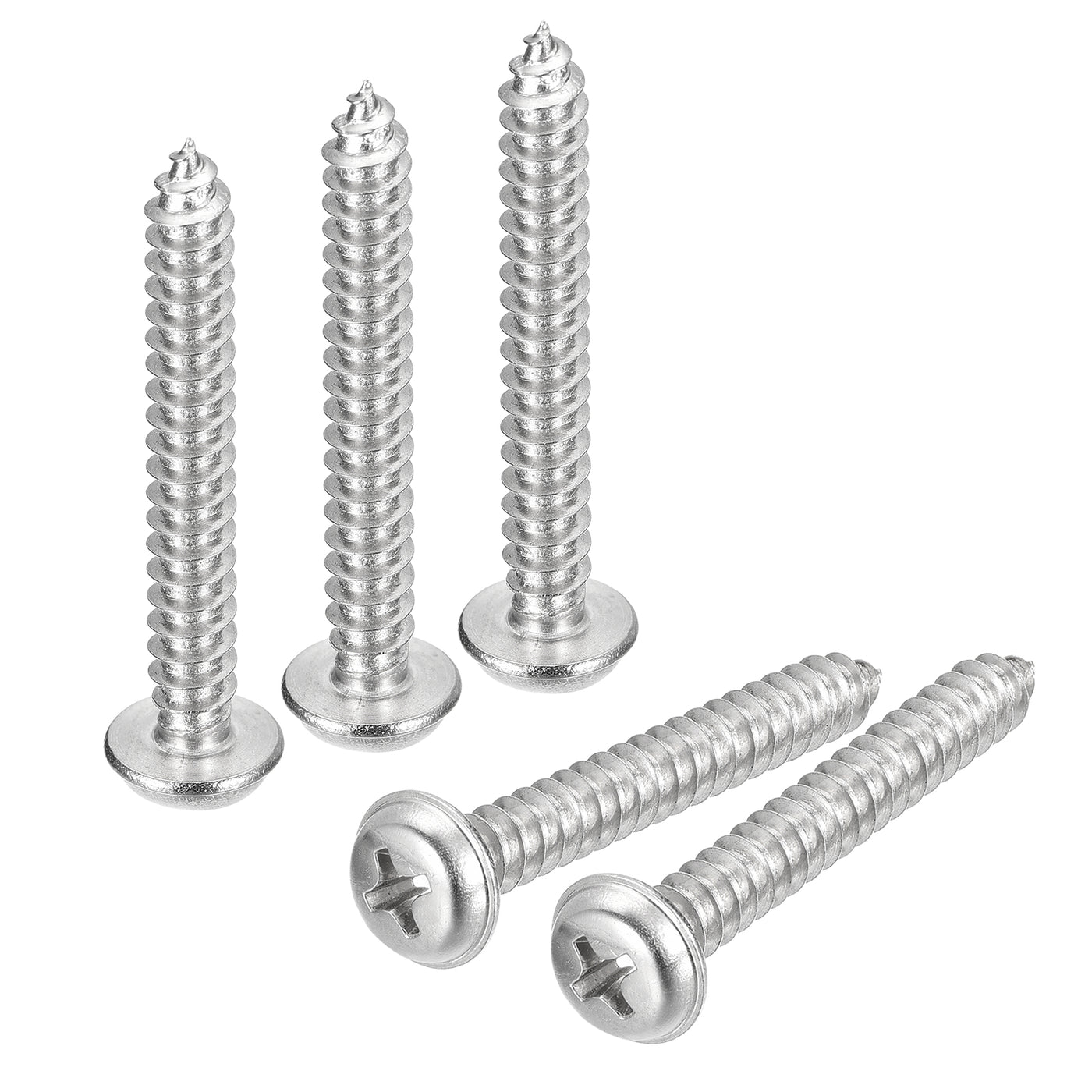 uxcell Uxcell ST5x35mm Phillips Pan Head Self-tapping Screw with Washer, 100pcs - 304 Stainless Steel Wood Screw Full Thread (Silver)