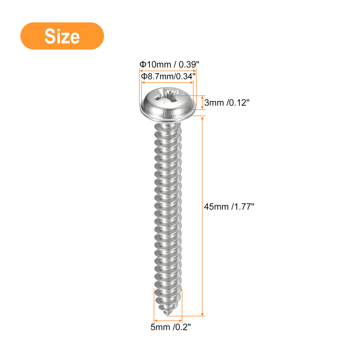 uxcell Uxcell ST5x45mm Phillips Pan Head Self-tapping Screw with Washer, 50pcs - 304 Stainless Steel Wood Screw Full Thread (Silver)