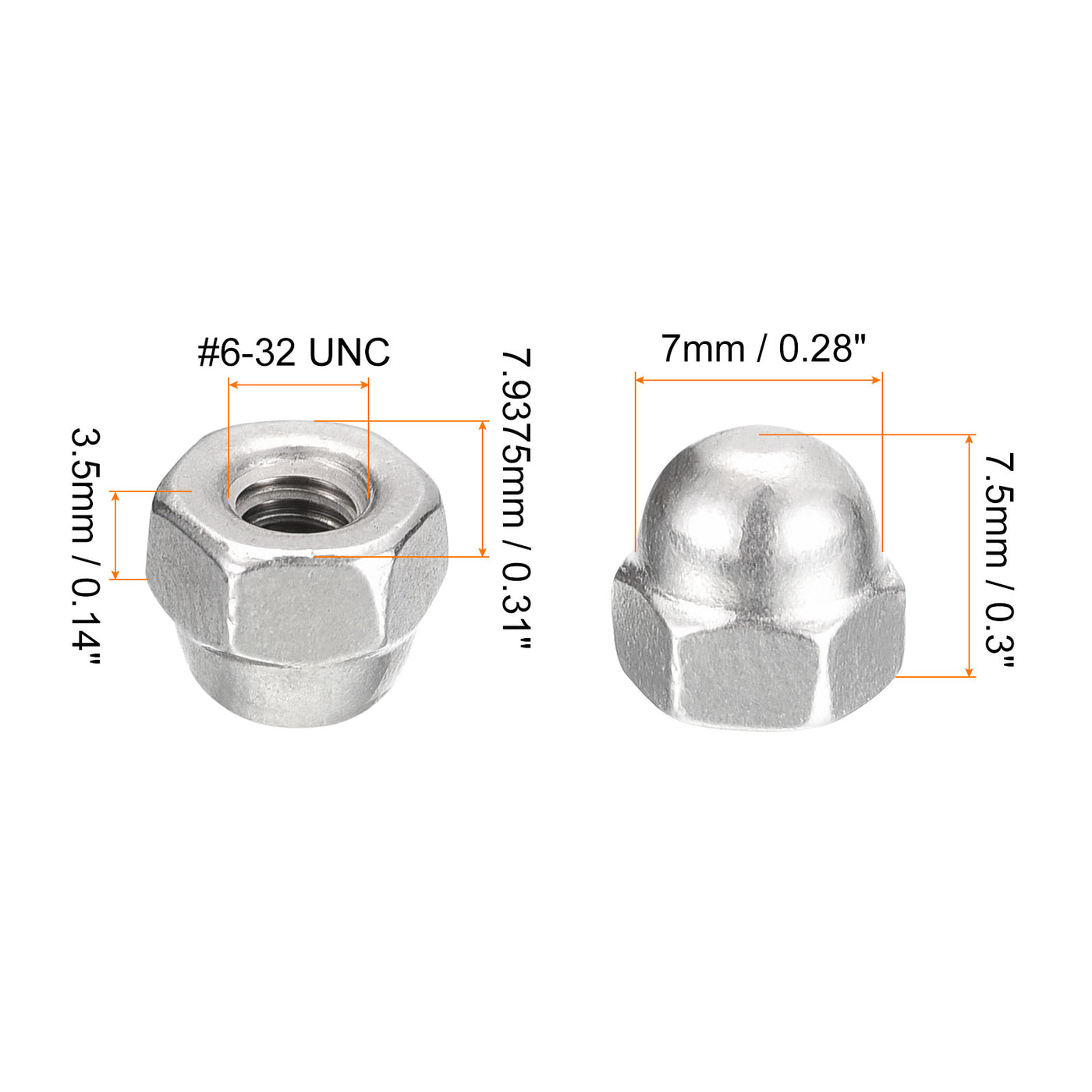 uxcell Uxcell #6-32 Acorn Cap Nuts,25pcs - 304 Stainless Steel Hardware Nuts, Acorn Hex Cap Dome Head Nuts for Fasteners (Silver)