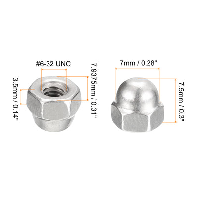 Harfington Uxcell #6-32 Acorn Cap Nuts,25pcs - 304 Stainless Steel Hardware Nuts, Acorn Hex Cap Dome Head Nuts for Fasteners (Silver)