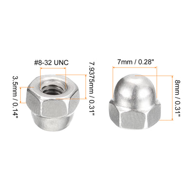 Harfington Uxcell #8-32 Acorn Cap Nuts,25pcs - 304 Stainless Steel Hardware Nuts, Acorn Hex Cap Dome Head Nuts for Fasteners (Silver)