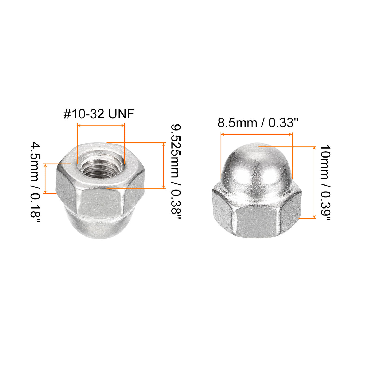 uxcell Uxcell #10-32 Acorn Cap Nuts,25pcs - 304 Stainless Steel Hardware Nuts, Acorn Hex Cap Dome Head Nuts for Fasteners (Silver)