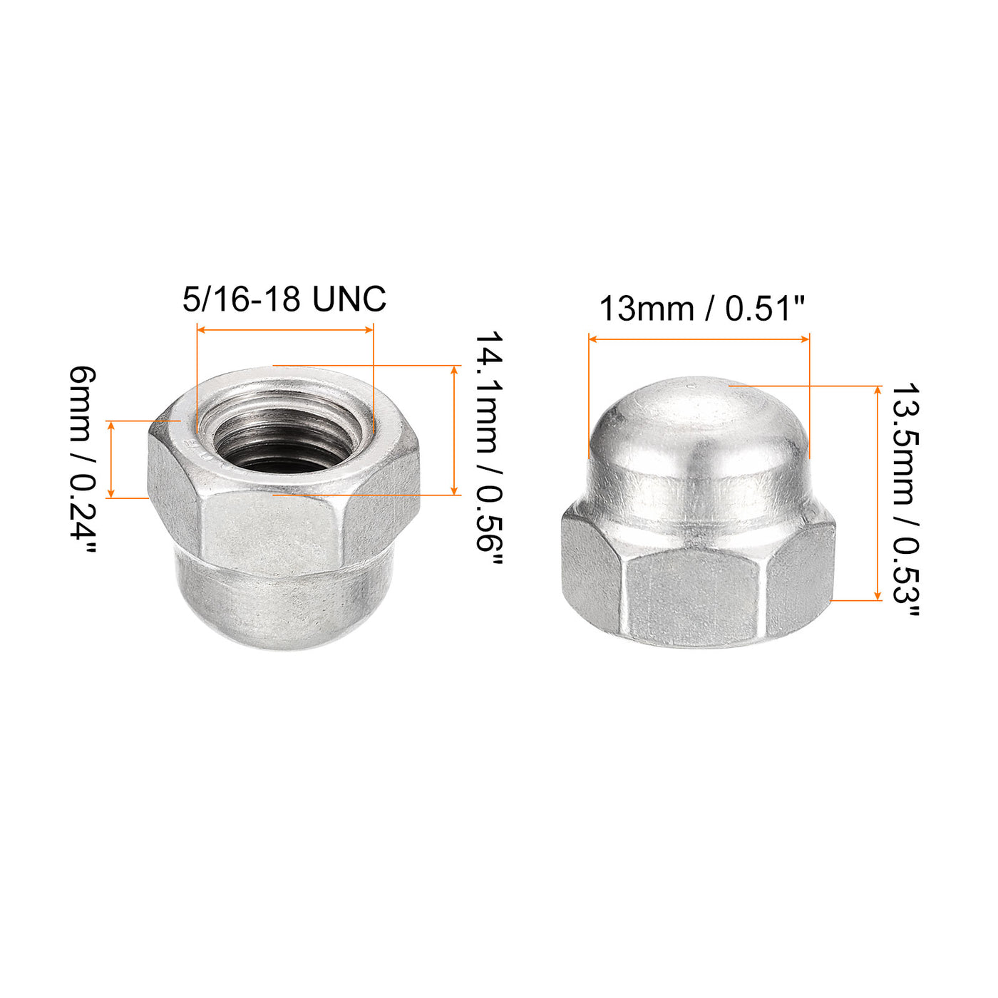 uxcell Uxcell 5/16-18 Acorn Cap Nuts,25pcs - 304 Stainless Steel Hardware Nuts, Acorn Hex Cap Dome Head Nuts for Fasteners (Silver)