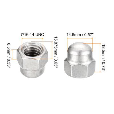 Harfington Uxcell 7/16-14 Acorn Cap Nuts,5pcs - 304 Stainless Steel Hardware Nuts, Acorn Hex Cap Dome Head Nuts for Fasteners (Silver)