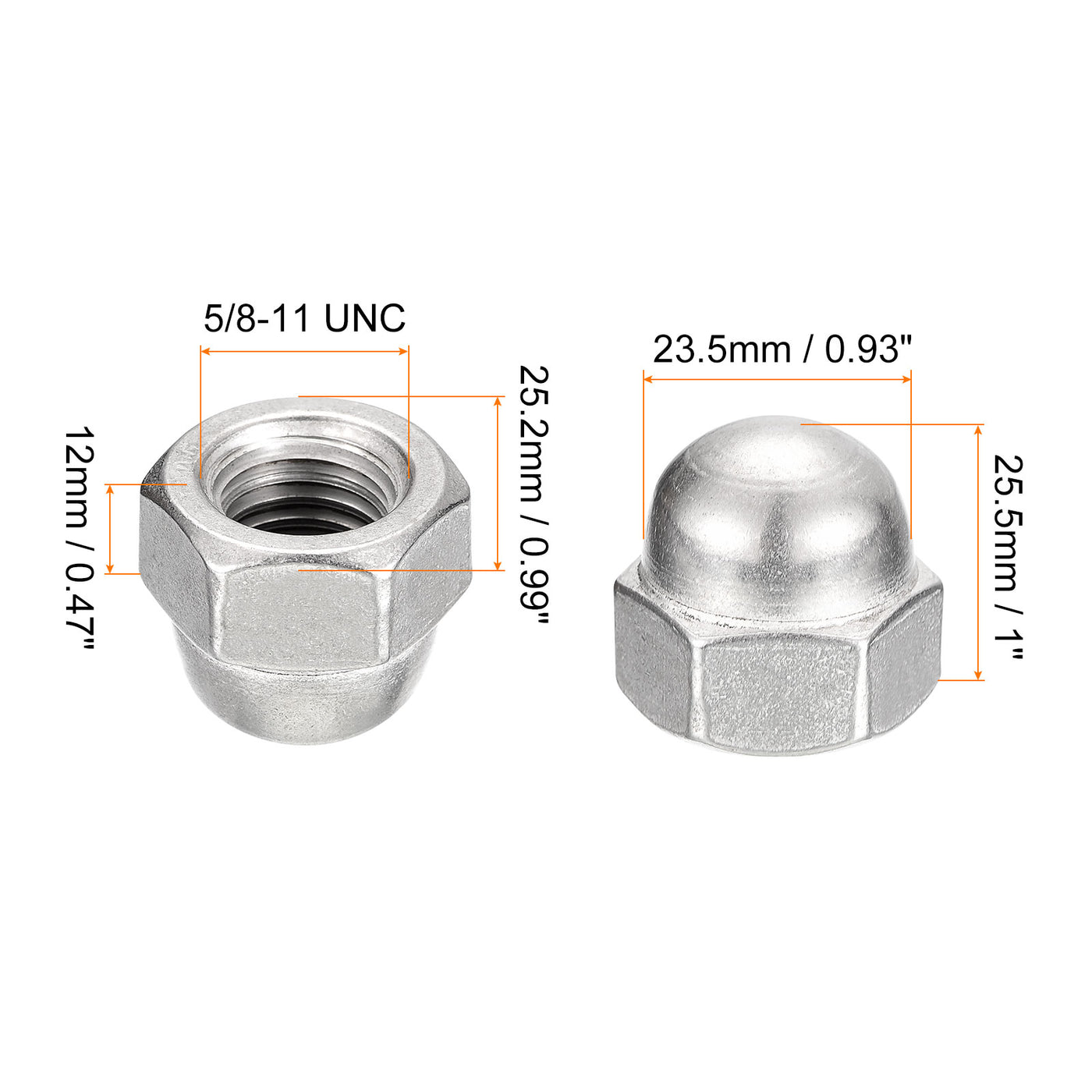 uxcell Uxcell 5/8-11 Acorn Cap Nuts,3pcs - 304 Stainless Steel Hardware Nuts, Acorn Hex Cap Dome Head Nuts for Fasteners (Silver)