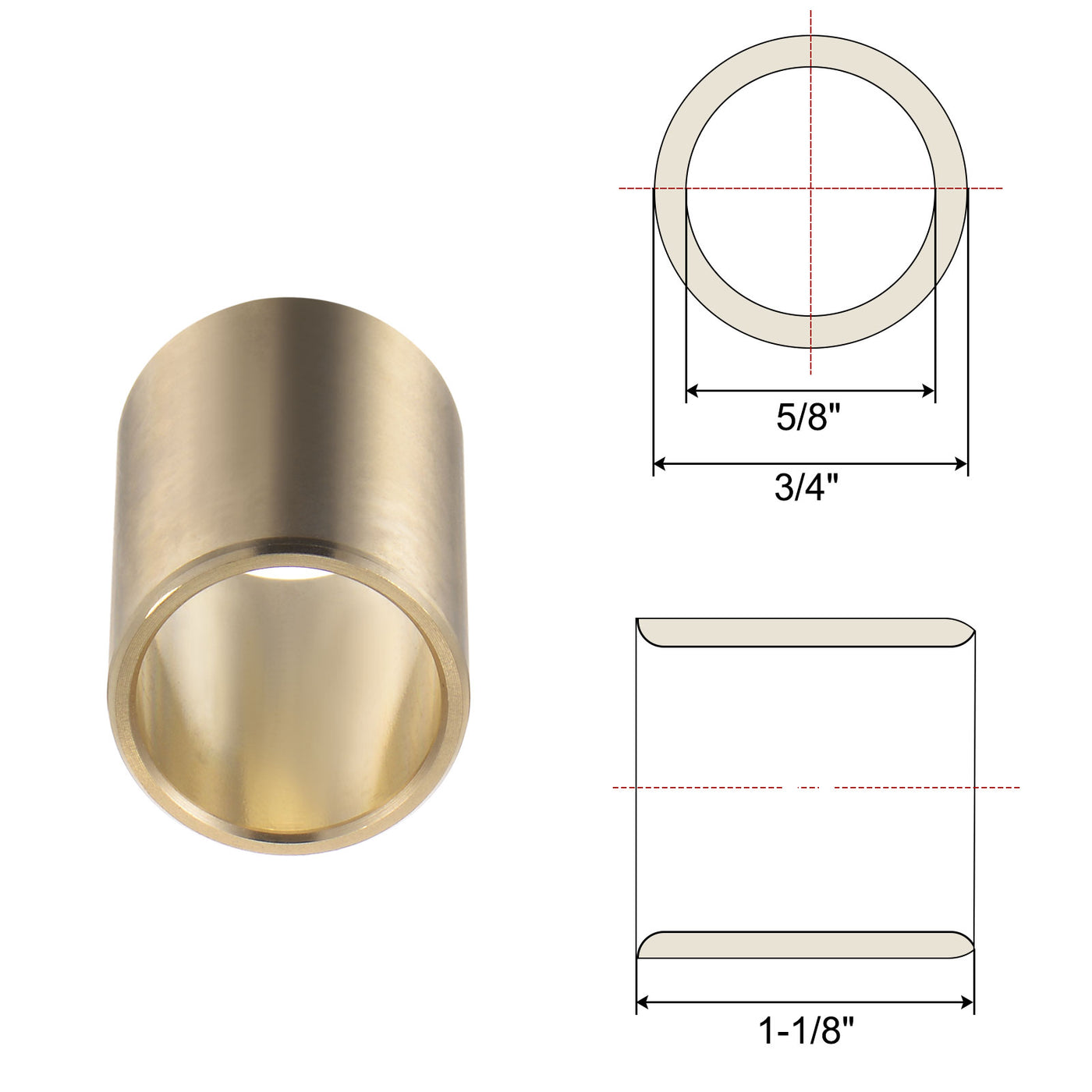 uxcell Uxcell Sleeve Bearings 5/8" x 3/4" x 1-1/8" Wrapped Oilless Bushings Cast Brass