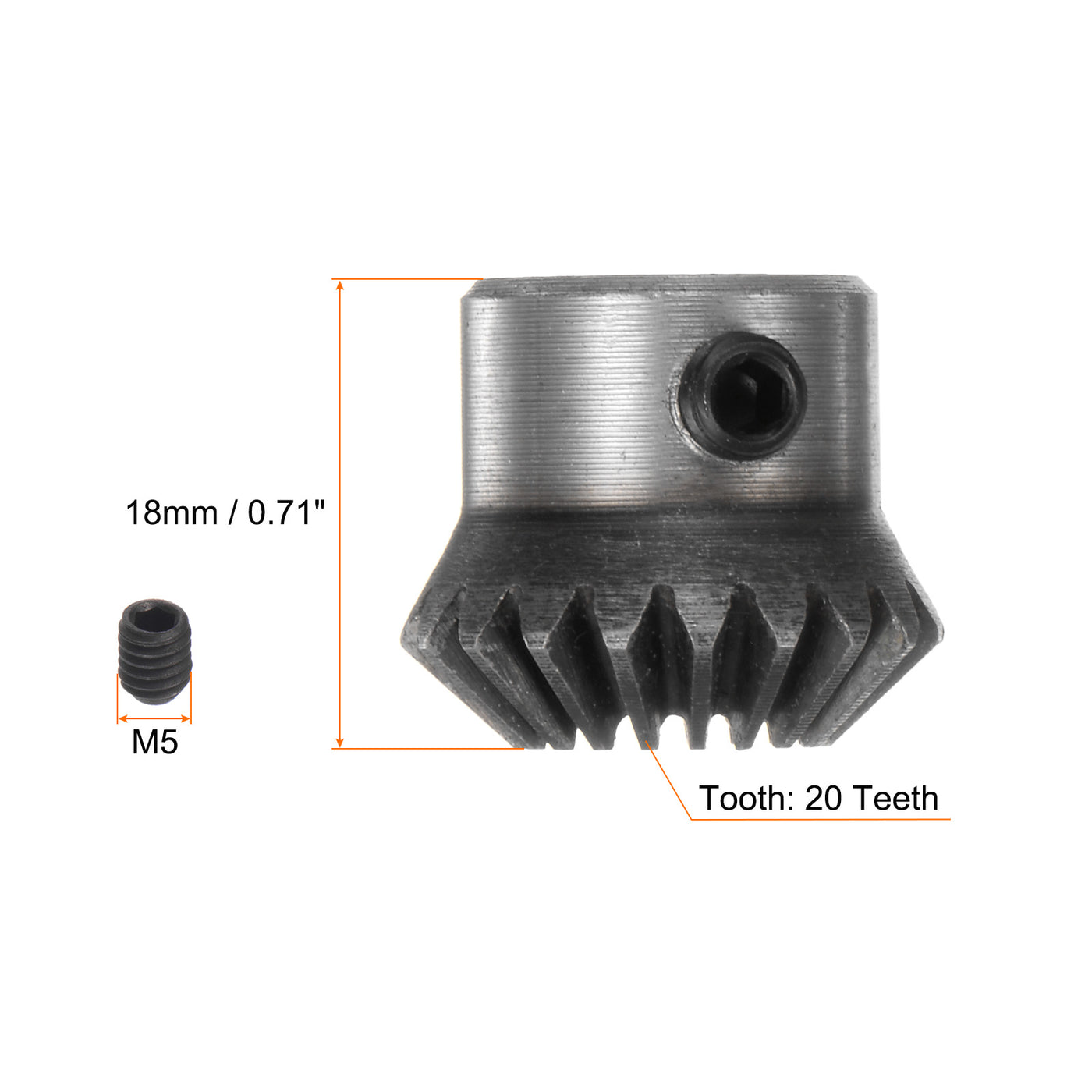 Harfington 2pcs Bevel Gear 1M 20 Teeth 5mm Shaft Hole Tapered Bevel Pinion Gear