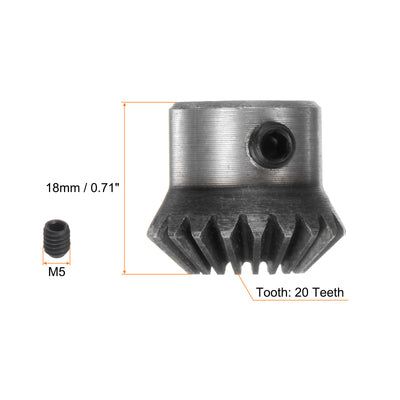 Harfington 2pcs Bevel Gear 1M 20 Teeth 6mm Shaft Hole Tapered Bevel Pinion Gear