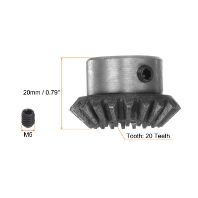 Harfington 2pcs Bevel Gear 1.5M 20 Teeth 12mm Shaft Hole Tapered Bevel Pinion Gear