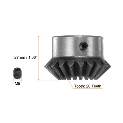Harfington 2pcs Bevel Gear 2M 20 Teeth 15mm Shaft Hole Tapered Pinion Gear with 5mm Keyway